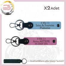 Miaju Hız Tutkunlarına, Isim Plaka ve 0 Rh (-) Kan Grubu Yazılı X2 Anahtarlık, Hediyelik, Mavi-Pembe-Laci