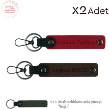 Miaju Sevgiliye Romantik Sürpriz, Isimli & Soyisimli 2’li Anahtarlık Seti, Kırmızı-Koyu Kahve-Yeşil