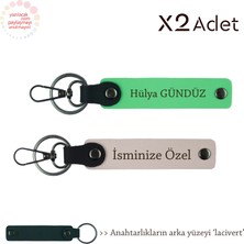 Miaju Sevgiliye Doğum Günü Armağanı, Isim & Soyisim Yazılı 2’li Anahtarlık Seti, Pudra-Fıstık Yeşil-Laci