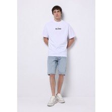 Regular Fit Orta Bel Düz Erkek Açik Indigo Jean Şort