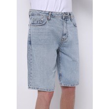 Regular Fit Orta Bel Düz Erkek Açik Indigo Jean Şort
