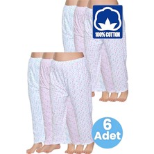 Uniquetrenders Kadın %100 Pamuklu Desenli Emprime Lastikli Uzun Pijama Düz Paçalı Don 6'lı Set