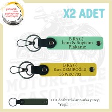 Miaju Motosiklet Severlere Özel, Isim Plaka ve B Rh (-) Kan Grubu Yazılı X2 Anahtarlıkları, Yeşil-Sarı-Ysl