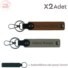 Miaju Sevgiliye 14 Şubat Armağanı, Isimli & Soyisimli 2’li Anahtarlık Seti, Kül Gri-Açık Kahve-Lacivert