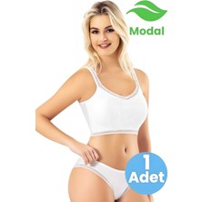 Uniquetrenders Kadın Dantel Askı Detaylı Modal Kumaş Kaşkorse Pedli Büstiyer Crop Kilotlu Takım