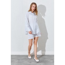 Kadın Indigo Oversize Gömlekli Şortlu Takım