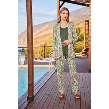 Monamise Kadın Etnik Desenli ve Dantelli Hamile Lohusa 3'lü Pijama Takımı 25118