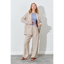 Kadın Taş Blazer Ceketli Palozzo Modal Pantolonlu Takım