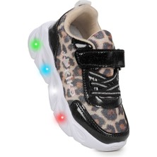Teno Leopar Desenli Cırtlı Işıklı Kız Bebek Spor Ayakkabı