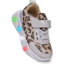 Kiko Kids Teno Leopar Desenli Cırtlı Işıklı Kız Bebek Spor Ayakkabı