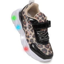 Kiko Kids  Teno Leopar Desenli Cırtlı Işıklı Kız Çocuk Spor Ayakkabı