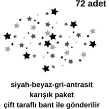 72 Adet Siyah Yıldız Duvar Süsü Seti Çift Taraflı Bantlı Duvar Dekorasyonu Çocuk Odası & Ev Süsleme