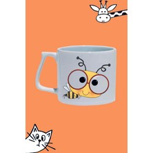 Sevimli Erkek Arı Tasarım Baskılı Beyaz Lüks Sap Kupa Bardak