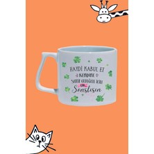 Haydi Kabul Et Kendine Sahip Olduğun Içiç Çok Şanslısın Moddo Yonca Çiçek Tasarım Baskılı Beyaz Lüks Sap Kupa Bardak