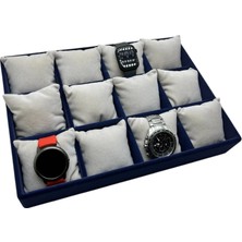 Yerli Üretim Tokyo Model Süet Kumaş Lacivert -Beyaz Renk 34/24 cm Yastıklı Saat ve Takı Kutusu