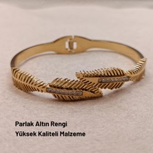 Hazemy Göz Alıcı Yaprak Detaylı Taşlı Kelepçe Bileklik