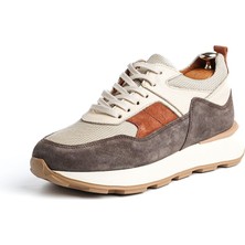 Tetri Yelax Model  Deri El Yapımı Erkek Vizon Sneaker Ayakkabı