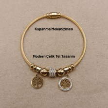 Hazemy Hayat Ağacı Temalı Sallantılı 14K Altın Kaplama Çelik Pandora Bilezik