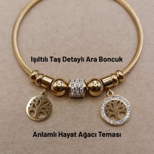 Hazemy Hayat Ağacı Temalı Sallantılı 14K Altın Kaplama Çelik Pandora Bilezik