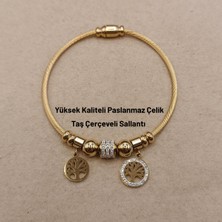 Hazemy Hayat Ağacı Temalı Sallantılı 14K Altın Kaplama Çelik Pandora Bilezik