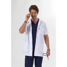 Uçak Medikal Beyaz Ara Boy, Kısa Kol, Klasik Yaka, Doktor Önlüğü