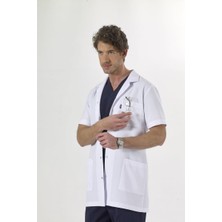 Uçak Medikal Beyaz Ara Boy, Kısa Kol, Klasik Yaka, Doktor Önlüğü