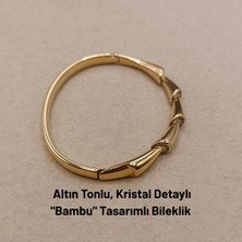 Hazemy Göz Alıcı Altın Tonlu, Zirkon Taş Detaylı "bambu" Tasarımlı Bileklik