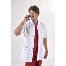 Uçak Medikal Beyaz Ara Boy Kısa Kol Hakim Yaka Doktor Önlüğü