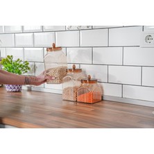 3'lü  kristal Vakum Kapaklı Erzak Kavanozu - Saklama Kabı