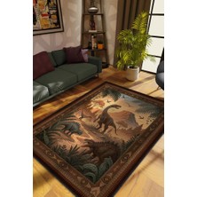 Homshtag Nuh'un Gemisi Koleksiyonu Dinozor Temalı Çiçekli Çok Renkli Bordürlü Şık Konsept Halı