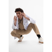 Uçak Medikal Beyaz Ara Boy, Klasik Yaka, Doktor Önlüğü