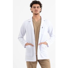 Uçak Medikal Beyaz Ara Boy, Klasik Yaka, Doktor Önlüğü