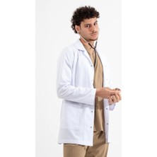 Uçak Medikal Beyaz Ara Boy, Klasik Yaka, Doktor Önlüğü