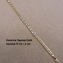 Hazemy Göz Alıcı Yaprak Tasarımlı Zirkon Taşlı Altın Rengi Bileklik