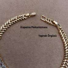 Hazemy Göz Alıcı Yaprak Tasarımlı Zirkon Taşlı Altın Rengi Bileklik
