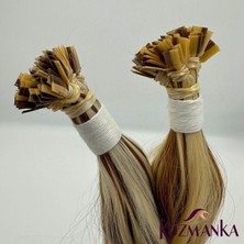 Kozmanka Çift Renkli Keratin Uçlu Doğal Saç 100 Adet - Kahverengi - Sarı