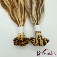 Kozmanka Çift Renkli Keratin Uçlu Doğal Saç 100 Adet - Kahverengi - Sarı
