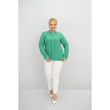 Kadın Büyük Beden Hakim Yaka Taş Broş Detaylı Bluz 0034-25