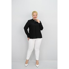 Moda Xlarge Kadın Büyük Beden Hakim Yaka Taş Broş Detaylı Bluz 0034-25