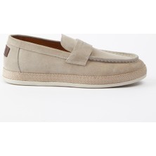 Padova Hakiki Deri Bej Süet Comfort Kauçuk Taban Loafer