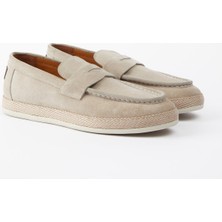 Padova Hakiki Deri Bej Süet Comfort Kauçuk Taban Loafer
