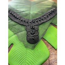 Gönülden Tasarım Siyah Boncuk Işleme Tasarım Yaka Dikiş Giyim Aksesuarı 28 cm