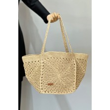 El Örgüsü Hasır Çanta Plaj Çantası 026 BEJ01