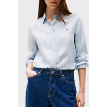 Tommy Hilfiger % 100 Keten Regular Fit Düz Yaka Gömlek Bayan Gömlek WW0WW44679 C1O