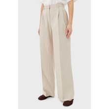 Tommy Hilfiger Relaxed Fit Yüksek Bel Geniş Paça Keten Kumaş Pantolon Bayan Pantolon WW0WW45460 Acı