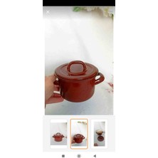 Kahverengi Çilli Mini Emaye Tencere 13,5 cm Çap 900 ml Mama Artan Yemek Çorba Tenceresi