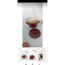 Kahverengi Çilli Mini Emaye Tencere 13,5 cm Çap 900 ml Mama Artan Yemek Çorba Tenceresi