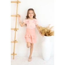 Şıklık Durağı Yazlık Kısa Kollu T-Shirt & Etek 2 Parça Kız Çocuk Etekli Takım