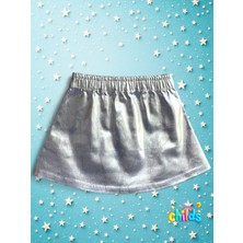 Alt Üst Ikli Takım Parlak Lame Baskılı Penye Üst Gabardin Lame Gümüş Baskılı Mini Etek.
