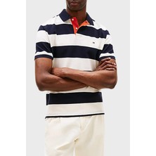 Tommy Hilfiger Streç Pamuklu Çizgili Relaxed Fit Düğmeli Polo Yaka T Shirt Erkek Polo Yaka T Shirt MW0MW39045 0A5